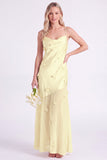 Pink Sheath Satin Spaghetti Straps Long Bridesmaid Dress with 3D Flowers
