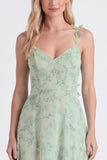 A-Line Sage Chiffon Floral Spaghetti Straps Long Bridesmaid Dress