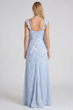 Floral Jacquard Ruffle Strap Long Bridesmaid Dress with Slit