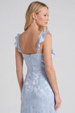 Floral Jacquard Ruffle Strap Long Bridesmaid Dress with Slit