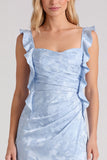 Floral Jacquard Ruffle Strap Long Bridesmaid Dress with Slit