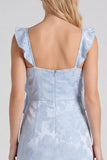 Floral Jacquard Ruffle Strap Long Bridesmaid Dress with Slit
