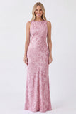 Sage Floral Bateau Neck Mermaid Backless Long Bridesmaid Dress