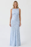 Sage Floral Bateau Neck Mermaid Backless Long Bridesmaid Dress