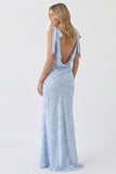 Sage Floral Bateau Neck Mermaid Backless Long Bridesmaid Dress