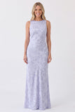 Sage Floral Bateau Neck Mermaid Backless Long Bridesmaid Dress