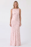 Sage Floral Bateau Neck Mermaid Backless Long Bridesmaid Dress