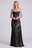 Satin Sage Strapless Ruched Mermaid Floral Long Bridesmaid Dress with Sash