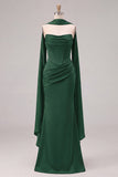 Mermaid Sage Strapless Corset Ruched Long Bridesmaid Dress with Lace Up Back