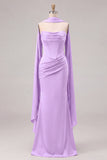 Mermaid Sage Strapless Corset Ruched Long Bridesmaid Dress with Lace Up Back