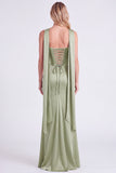 Mermaid Sage Strapless Corset Ruched Long Bridesmaid Dress with Lace Up Back