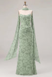 Mermaid Sage Strapless Corset Ruched Long Bridesmaid Dress with Lace Up Back