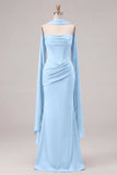 Mermaid Sage Strapless Corset Ruched Long Bridesmaid Dress with Lace Up Back