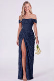 Sage Off the Shoulder Corset Floral Mermaid Ruched Long Bridesmaid Dress with Slit