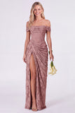 Sage Off the Shoulder Corset Floral Mermaid Ruched Long Bridesmaid Dress with Slit