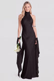 Pink Halter Neck Satin Mermaid Long Bridesmaid Dress
