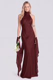 Pink Halter Neck Satin Mermaid Long Bridesmaid Dress
