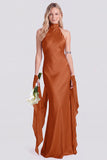 Pink Halter Neck Satin Mermaid Long Bridesmaid Dress