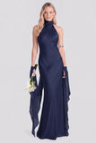Pink Halter Neck Satin Mermaid Long Bridesmaid Dress