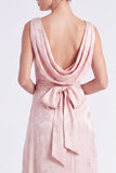 Pink Flower Cowl Neck A-Line Belt Long Bridesmaid Dress with Slit