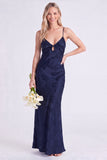 Mermaid Daffodil Floral Spaghetti Straps Keyhole Long Bridesmaid Dress