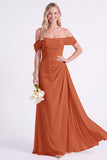 Daffodil Off the Shoulder Chiffon Ruched Long Bridesmaid Dress