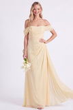 Daffodil Off the Shoulder Chiffon Ruched Long Bridesmaid Dress