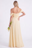 Daffodil Off the Shoulder Chiffon Ruched Long Bridesmaid Dress