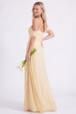 Daffodil Off the Shoulder Chiffon Ruched Long Bridesmaid Dress