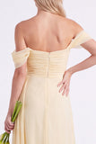 Daffodil Off the Shoulder Chiffon Ruched Long Bridesmaid Dress