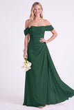 Daffodil Off the Shoulder Chiffon Ruched Long Bridesmaid Dress