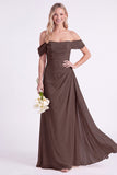 Daffodil Off the Shoulder Chiffon Ruched Long Bridesmaid Dress