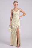 Mermaid Green V-Neck Floral Corset Ruched Long Bridesmaid Dress with Slit