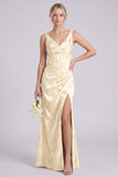 Mermaid Green V-Neck Floral Corset Ruched Long Bridesmaid Dress with Slit