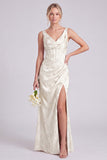 Mermaid Green V-Neck Floral Corset Ruched Long Bridesmaid Dress with Slit