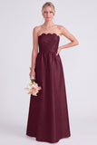 Pink Strapless A-Line Long Bridesmaid Dress