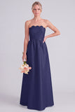 Pink Strapless A-Line Long Bridesmaid Dress