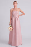 Pink Strapless A-Line Long Bridesmaid Dress