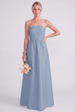 Pink Strapless A-Line Long Bridesmaid Dress