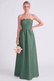 Pink Strapless A-Line Long Bridesmaid Dress