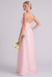 Pink Strapless A-Line Long Bridesmaid Dress