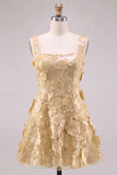 A-Line Square Neck Floral Pink Short Cocktail Dress with Appliques