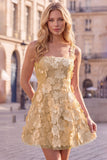 A-Line Square Neck Floral Pink Short Cocktail Dress with Appliques