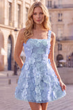 A-Line Square Neck Floral Pink Short Cocktail Dress with Appliques