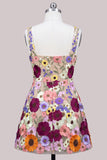 A-Line Square Neck Floral Pink Short Cocktail Dress with Appliques