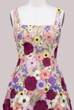 A-Line Square Neck Floral Pink Short Cocktail Dress with Appliques