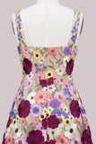 A-Line Square Neck Floral Pink Short Cocktail Dress with Appliques