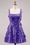 A-Line Square Neck Floral Pink Short Cocktail Dress with Appliques