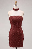 Gold Strapless Sequins Bodycon Short Cocktail Dress with Lace Up Back