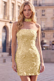 Gold Strapless Sequins Bodycon Short Cocktail Dress with Lace Up Back